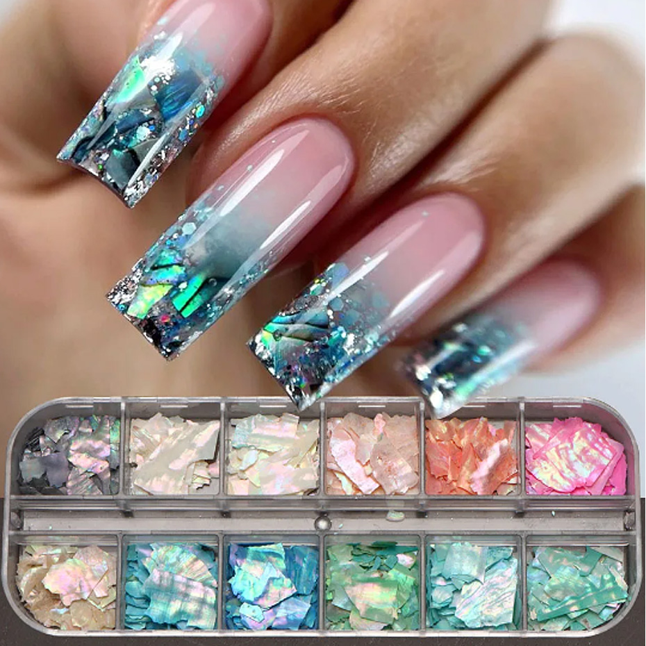 Tech Accessories Box - 12 kisi serpihan kerang abalon Glitter